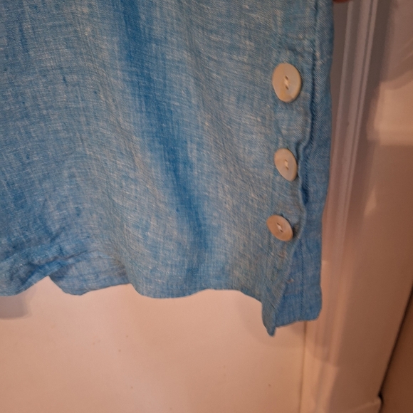 Tahari 100% linen pullover 3/4 sleeve, V neck tunic top. Blue Coastal Size 1X - Picture 3 of 5